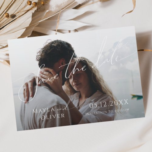 Whimsical Minimalist Script Faded Photo Save The Date