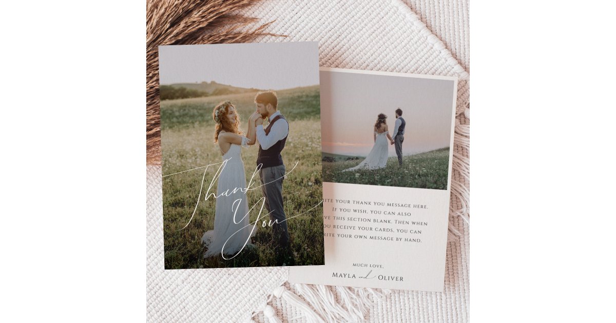 Whimsical Minimalist Script Flat Photo Thank You Card | Zazzle