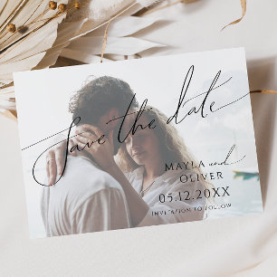 Whimsical Minimalist Script Light Faded Photo Save The Date
