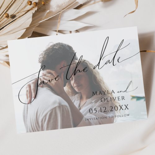 Whimsical Minimalist Script Light Faded Photo Save The Date