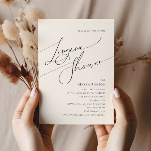 Whimsical Minimalist Script Lingerie Shower Invitation