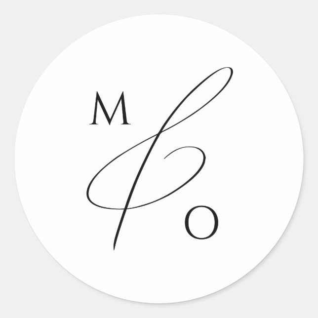 Whimsical Minimalist Script Monogram Classic Round Sticker (Front)
