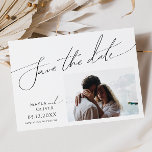 Whimsical Minimalist Script Photo Horizontal Save The Date<br><div class="desc">This whimsical minimalist script horizontal save the date is perfect for your classic simple black and white minimal modern boho wedding. The design features elegant, delicate, and romantic handwritten calligraphy lettering with formal shabby chic typography. The look will go well with any wedding season: spring, summer, fall, or winter! The...</div>