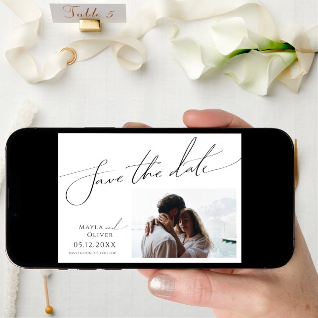 Whimsical Minimalist Script Photo Horizontal Save The Date (Front Digital)
