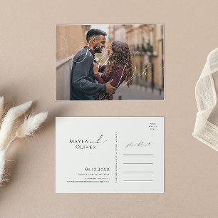 Whimsical Minimalist Script Photo Save The Date Invitation Postcard