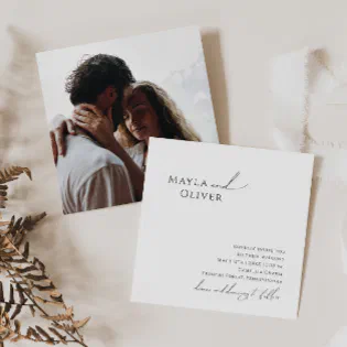 Whimsical Minimalist Script Photo Square Wedding Invitation