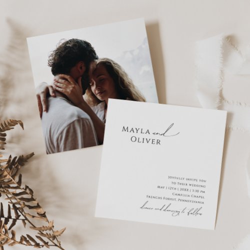 Whimsical Minimalist Script Photo Square Wedding Invitation