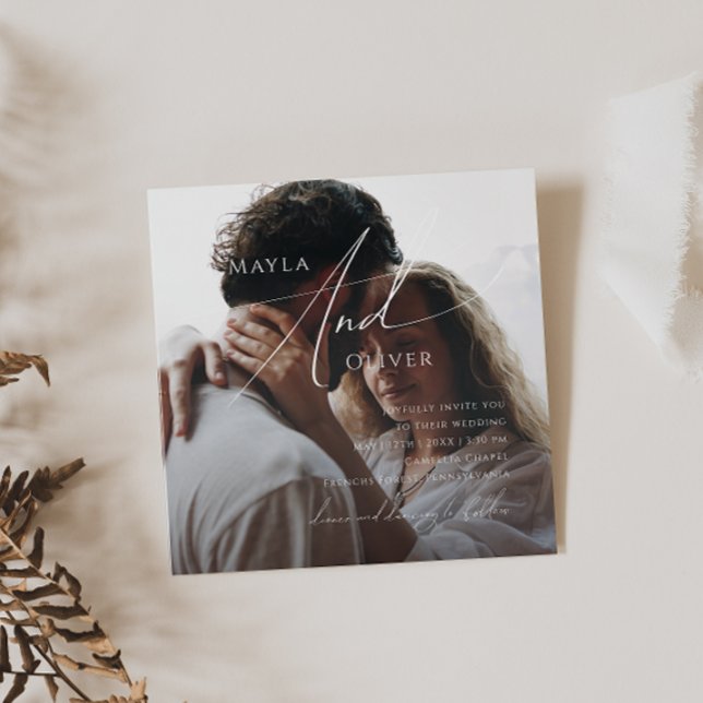 Whimsical Minimalist Script Square Photo Wedding Invitation (Creator Uploaded)