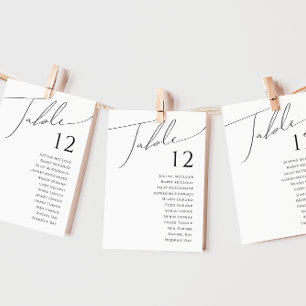 Whimsical Minimalist Script   Table Number Chart