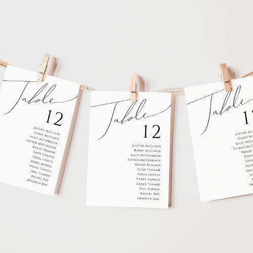 Whimsical Minimalist Script  Table Number Chart