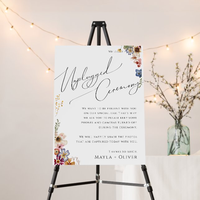 Whimsical Minimalist Script Unplugged Ceremony Foa Foam Board (In Situ (Stand))