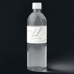 Whimsical Minimalist Script Water Bottle Label<br><div class="desc">This whimsical minimalist script water bottle label is perfect for your classic simple black and white minimal modern boho wedding. The design features elegant, delicate, and romantic handwritten calligraphy lettering with formal shabby chic typography. The look will go well with any wedding season: spring, summer, fall, or winter! The product...</div>