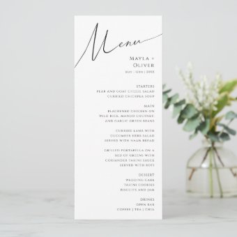 Whimsical Minimalist Script Wedding Dinner Menu | Zazzle