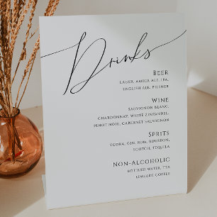Whimsical Minimalist Script   Wedding Drinks Menu Pedestal Sign