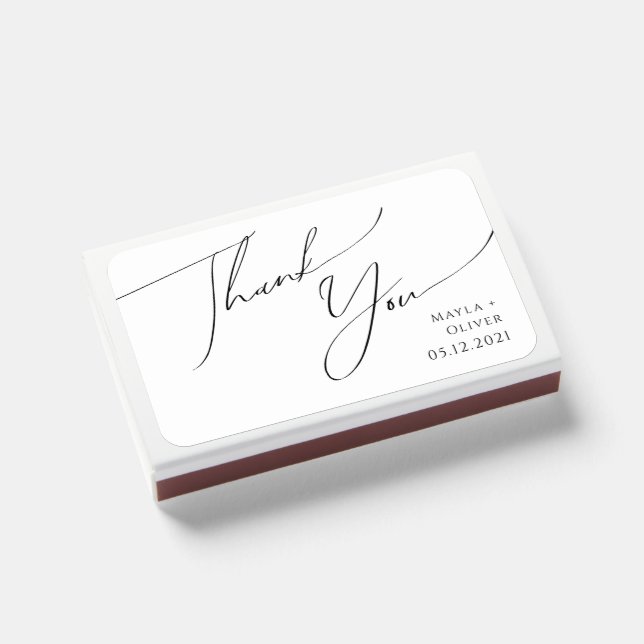 Whimsical Minimalist Script Wedding Favor Matchboxes (Front Closed)