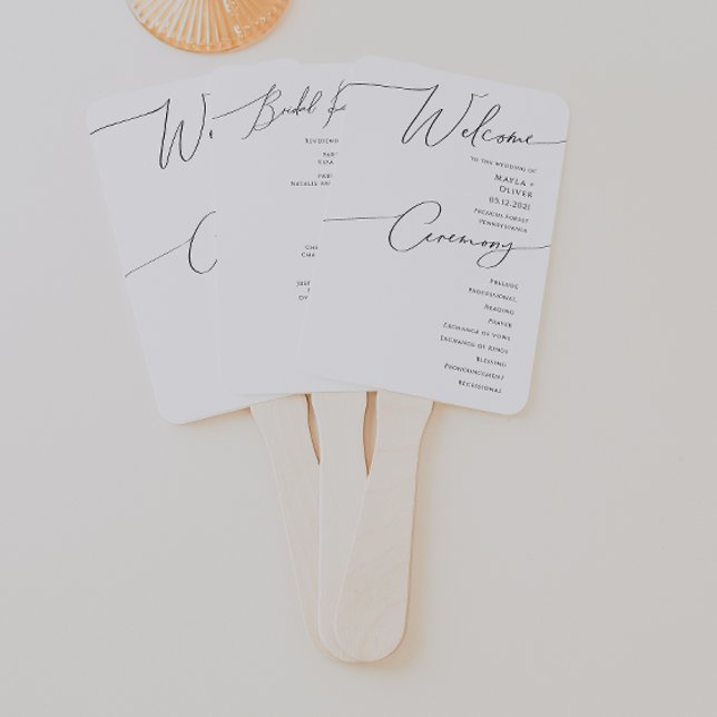 Whimsical Minimalist Script Wedding Program Hand Fan (Creator Uploaded)