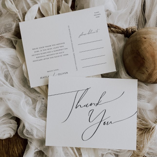 Whimsical Minimalist Script Wedding Thank You Postcard (Creator Uploaded)