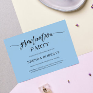 Whimsical Minimalistic Black Calligraphy On Blue Invitation
