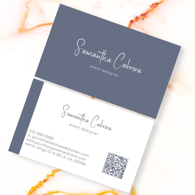 Whimsical Minimalistic Calligraphy On Blue Gray Business Card (Creator Uploaded)