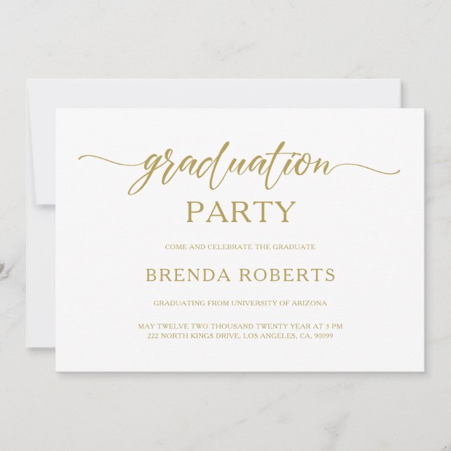 Whimsical Minimalistic Gold Calligraphy On White Invitation (Front)