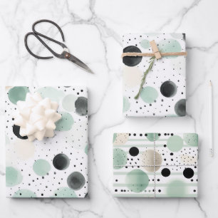 Whimsical Mint Black Cream Dots Birthday Wrapping Paper Sheets