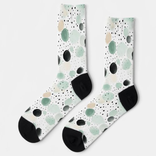 Whimsical Mint Black Cream Dots   Socks