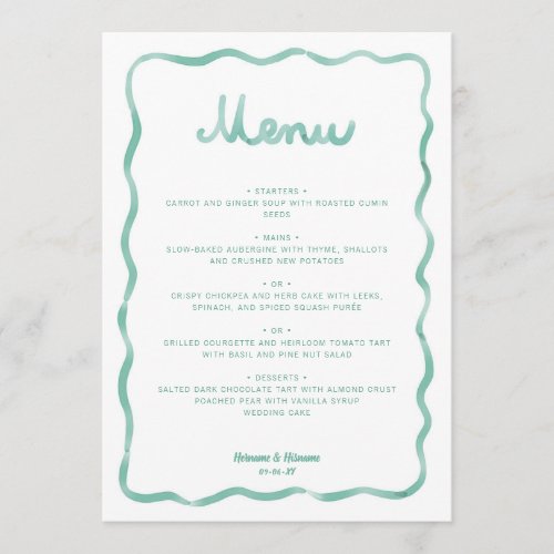 Whimsical Mint Green White Wavy Frame Wedding Menu