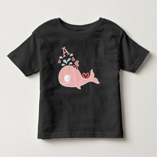 Whimsical Miss Pink Whale Bow Monogram Baby Girl Toddler T_shirt