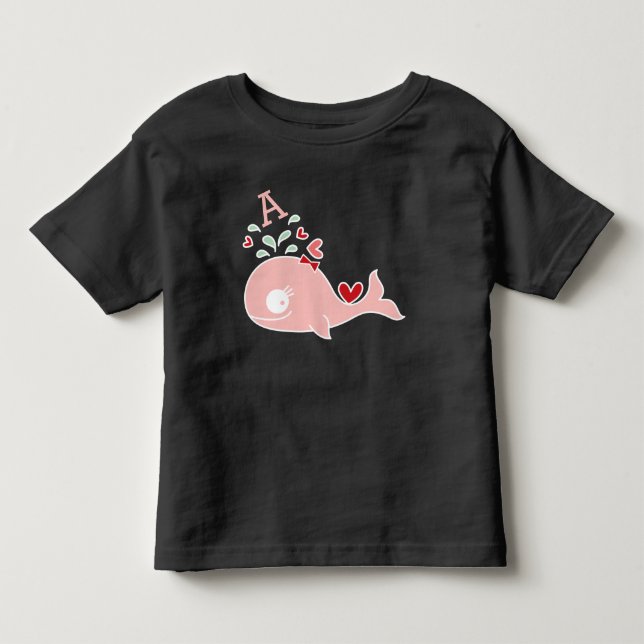 Whimsical Miss Pink Whale Bow Monogram Baby Girl Toddler T-shirt (Front)