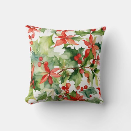 Whimsical Mistletoe Watercolor Throw Pillow Throw Pillow