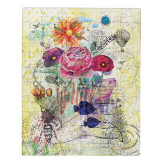 Whimsical mixed media collage art jigsaw puzzle