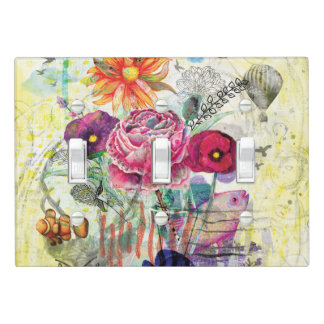 Whimsical mixed media collage art light switch cover
