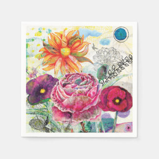 Whimsical mixed media collage art napkins