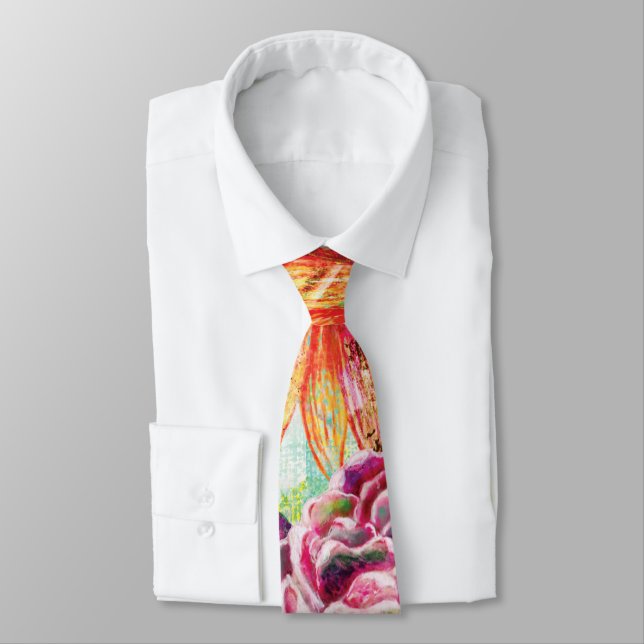 Whimsical mixed media collage art neck tie (Tied)