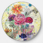 Whimsical mixed media collage art wireless charger (Front)