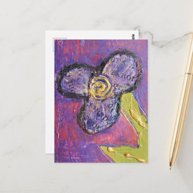 whimsical Mixed Media Flower Postcard (Front/Back In Situ)