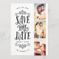 Whimsical Mod 3-Photo Save The Date | Black