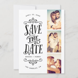 Whimsical Mod 3-Photo Save The Date | Black
