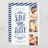 Whimsical Mod 3-Photo Save The Date | Navy (Front/Back)