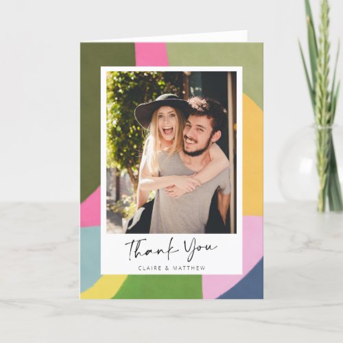 Whimsical Modern Abstract Personalized Photo Thank You Card
