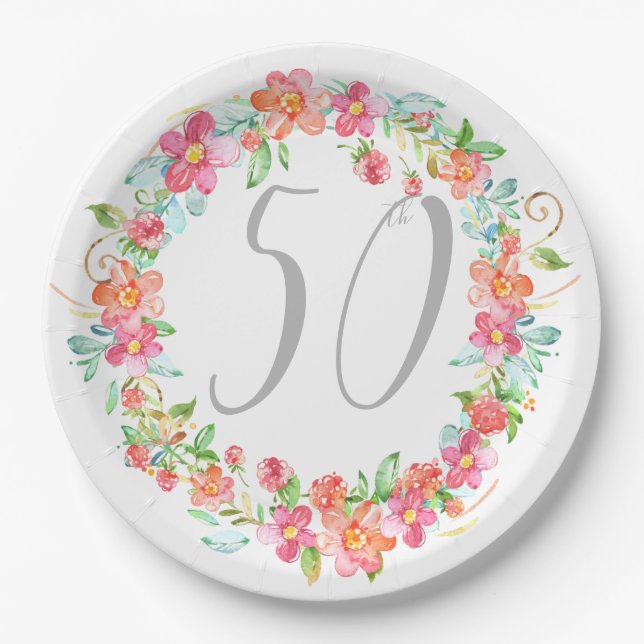 Whimsical modern birthday floral garden party paper plates (Front)
