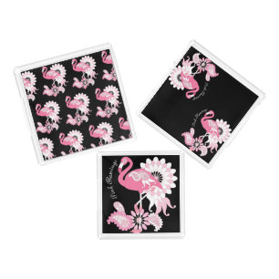 Whimsical Modern Black Pink Flamingo Acrylic Tray