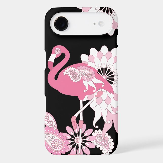 Whimsical Modern Black Pink Flamingo Case-Mate iPhone Case (Back)