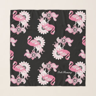 Whimsical Modern Black Pink Flamingo Chiffon Scarf
