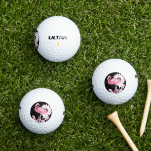 Whimsical Modern Black Pink Flamingo Golf Balls
