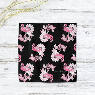 Whimsical Modern Black Pink Flamingo Pattern Bandana