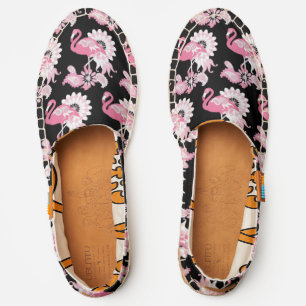 Whimsical Modern Black Pink Flamingo Pattern Espadrilles