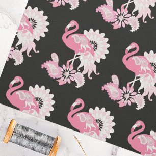 Whimsical Modern Black Pink Flamingo Pattern Fabric