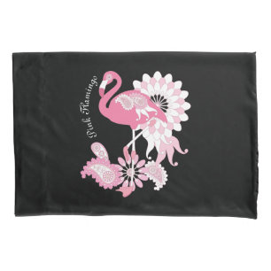 Whimsical Modern Black Pink Flamingo Pillow Case