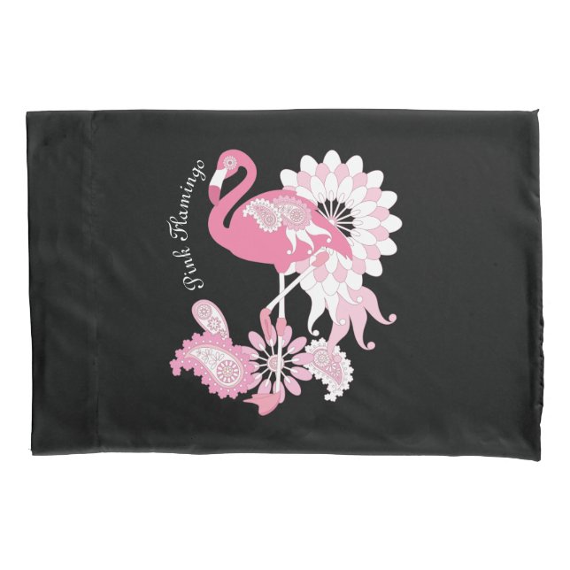 Whimsical Modern Black Pink Flamingo Pillow Case (Front)